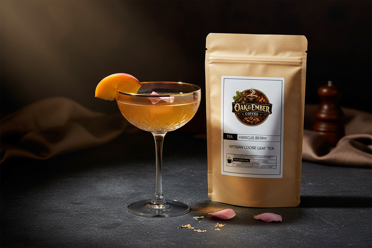 Peach rose sparkling mocktail in coupe glass