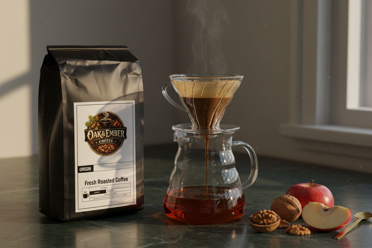 Pour over with bright golden-amber breakfast blend coffee
