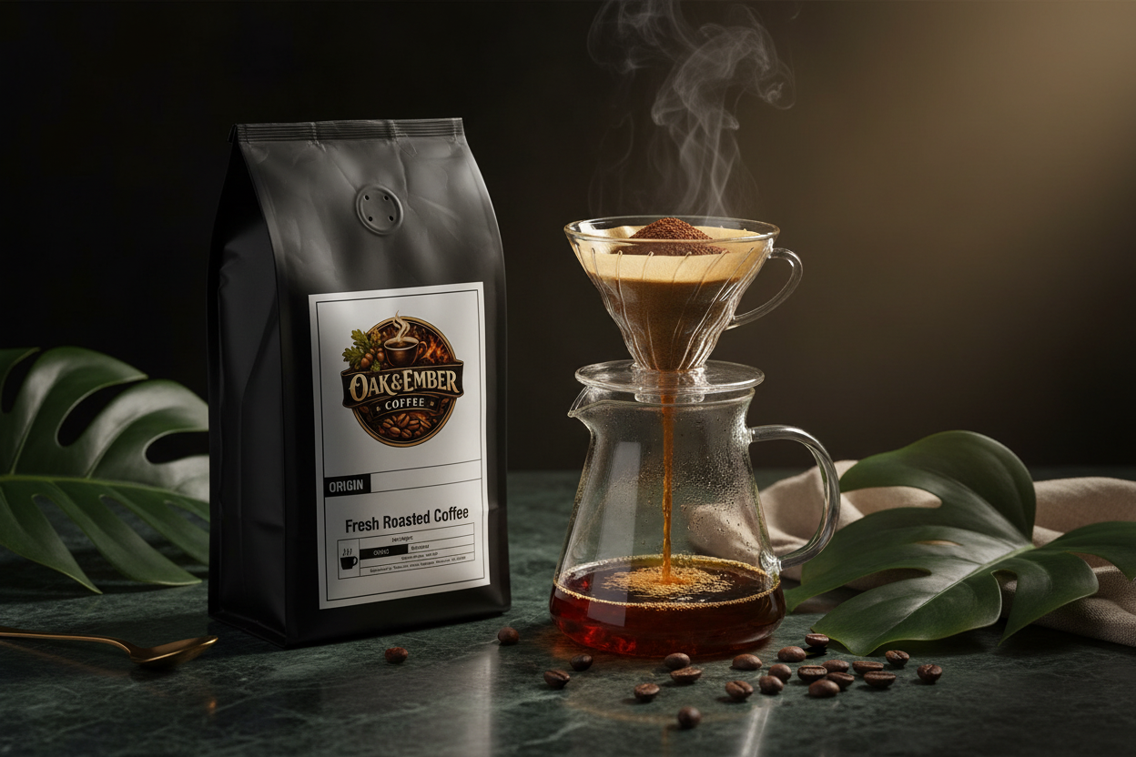 Pour over with bright golden-amber Kopi Safari coffee
