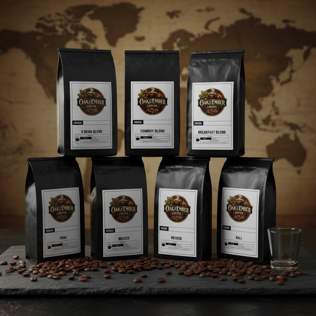 Six pouches on dark slate