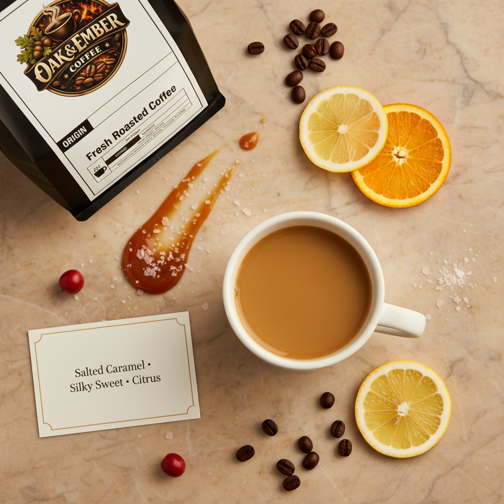 Tasting notes warm marble flat lay