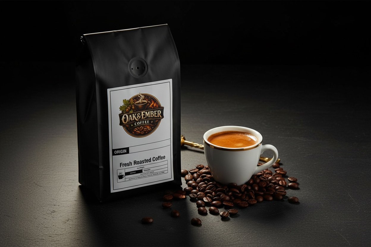 Thick dark Italian espresso crema in gold demitasse