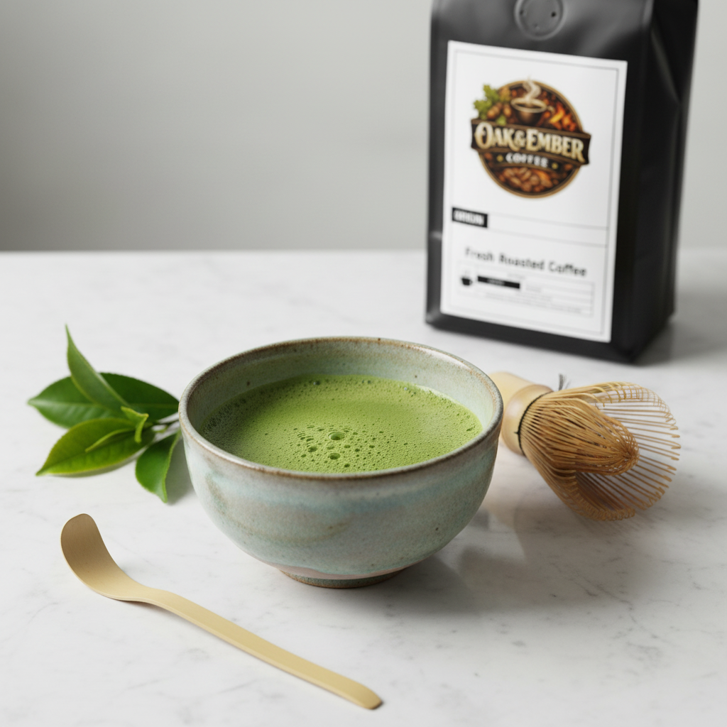 Traditional chawan bowl with frothy emerald matcha